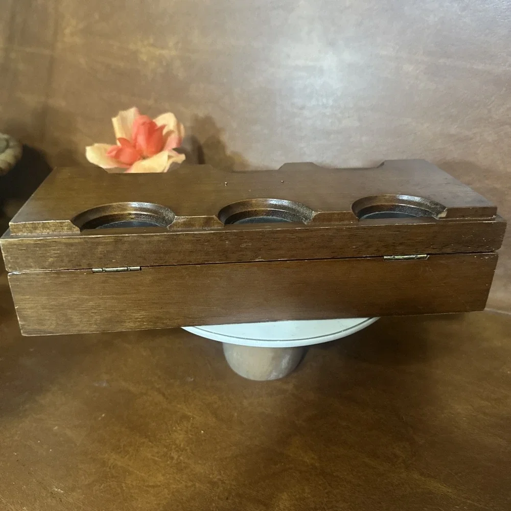 Vintage Wood Wooden Jewelry Box Gold Yellow Velvet Lined 12X5X3